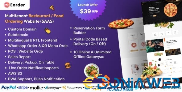 Eorder - Multitenant Restaurant / Food Ordering Website (SAAS)