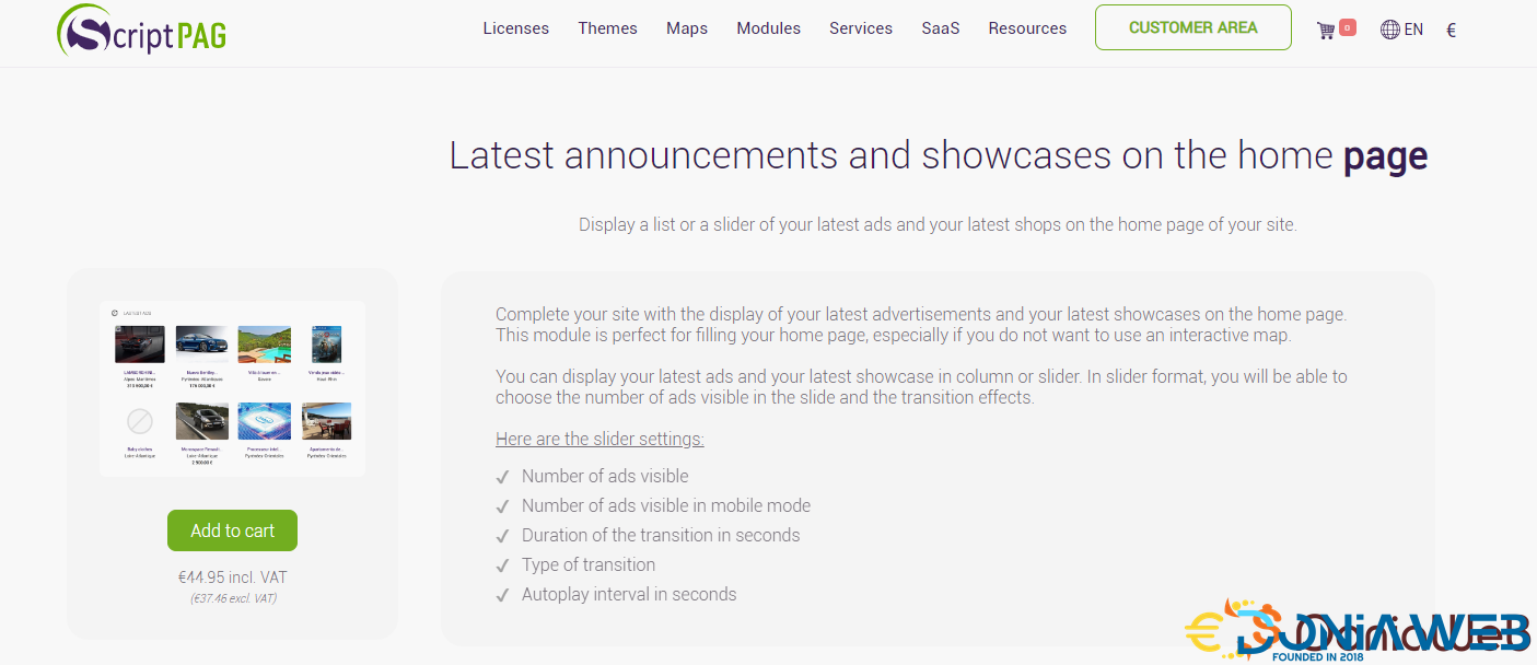 Module script pag "Latest announcements and showcases on the home page"