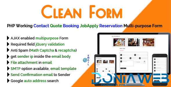 Clean Form - PHP Working Contact Quote Booking JobApply Reservation Multi-purpose Form