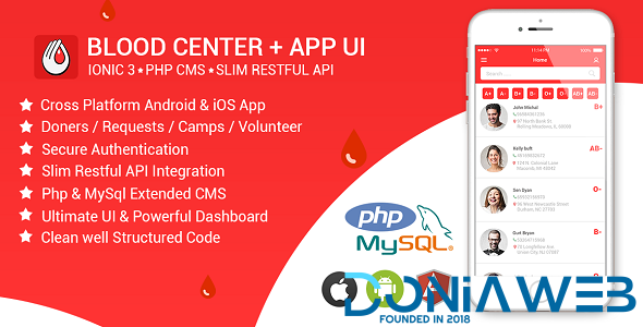 Blood Center | Blood Donation App | Android & iOS | PHP admin Dashboard | Rest API