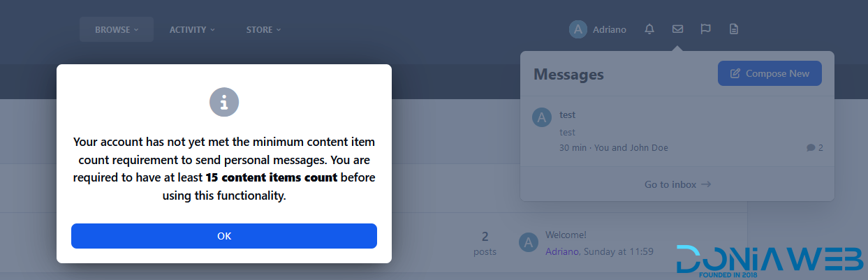 Content Items Required to Start Private Messages