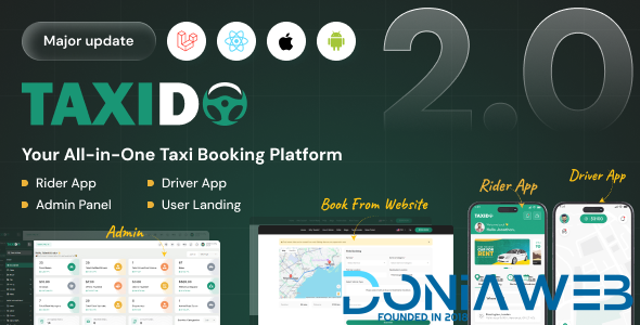 Taxido - InDrive | Grab | Uber Clone | Taxi Booking with Cab | Rental | Bidding | Parcel